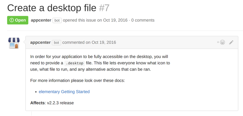 An example issue created by AppCenter