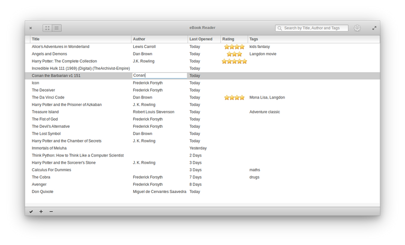Bookworm’s default grid view and its new list/management view