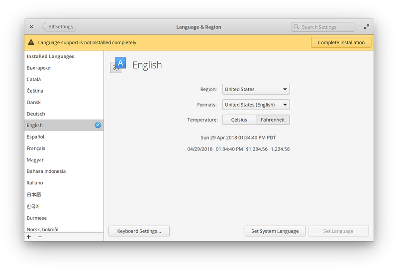 Language & Region settings