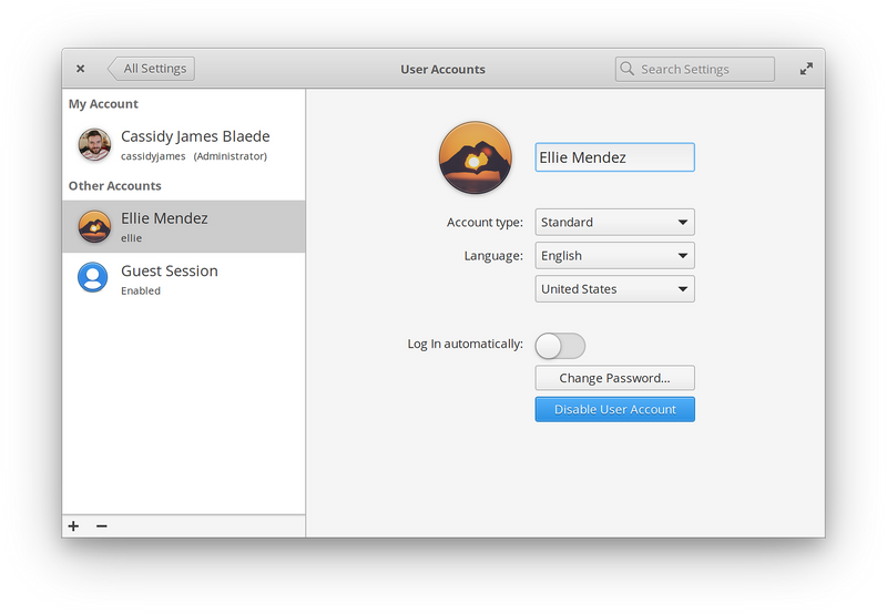 User Accounts settings