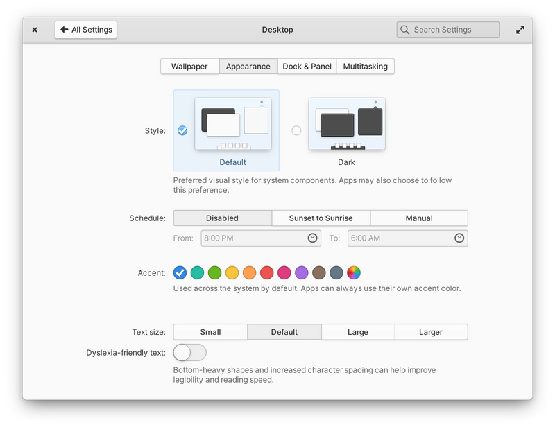 Desktop Appearance settings