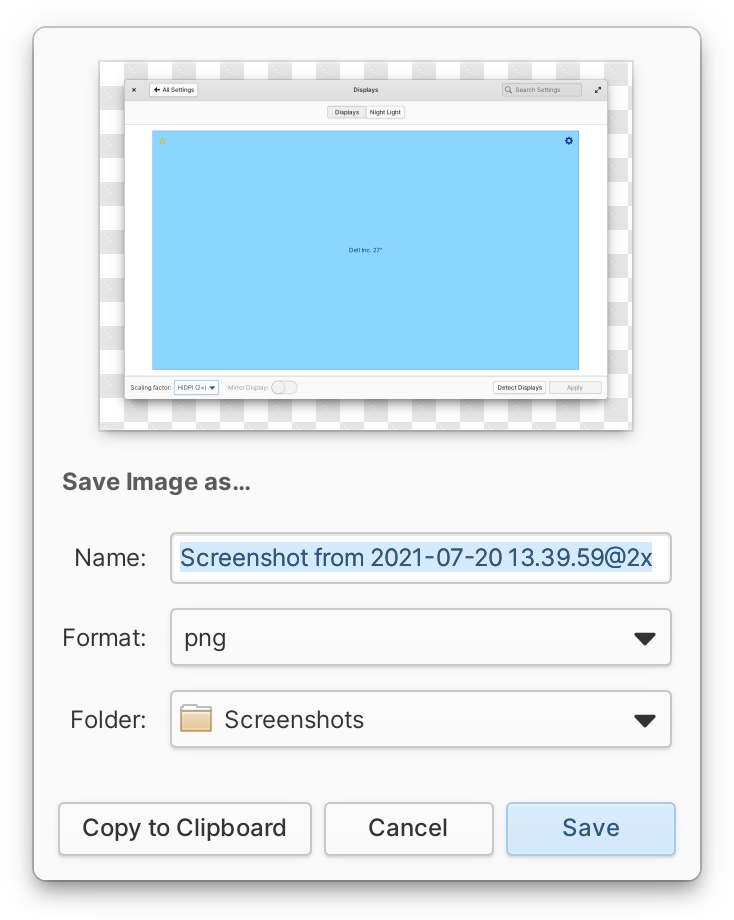 Screenshot utility save dialog