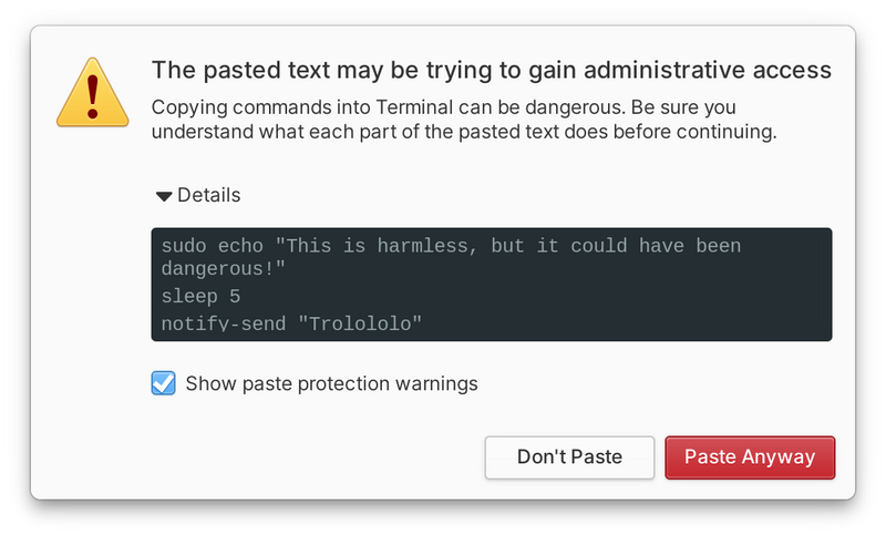 paste protection dialog