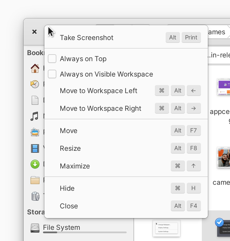 window context menu