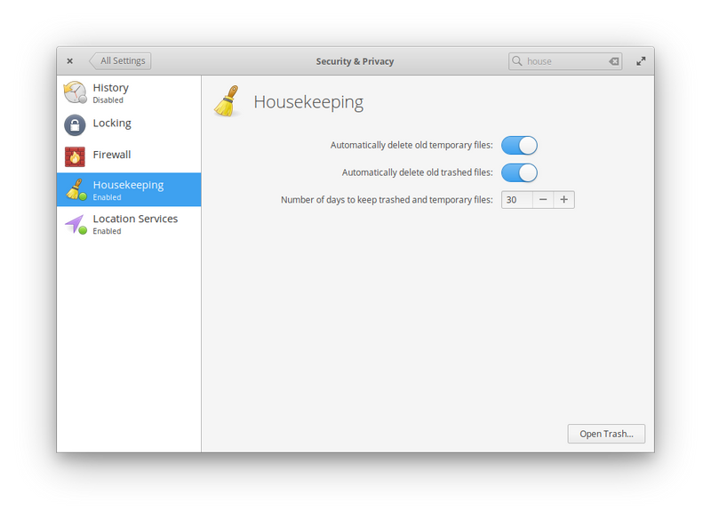 Housekeeping in System Settings