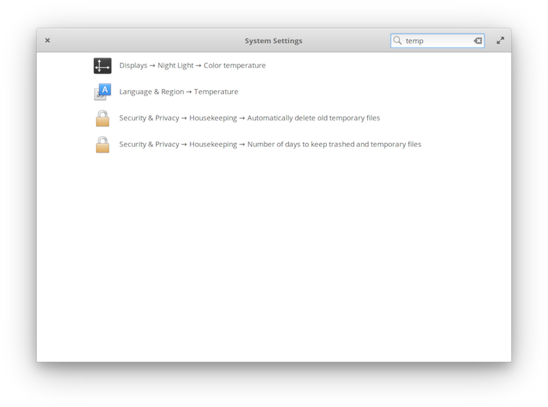 System Settings search