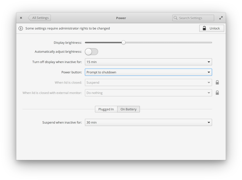 Power settings