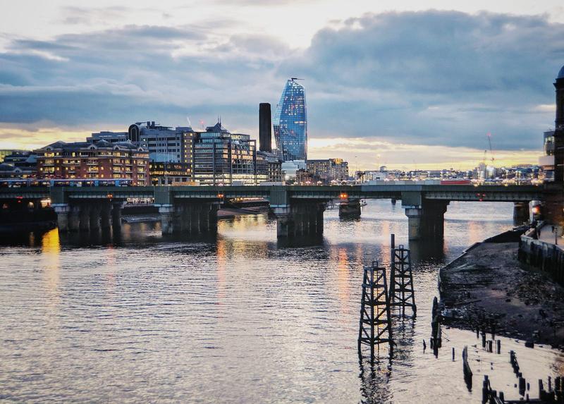 River Thames, Southwark Bridge, and the Blackfriars One building visible from London Bridge