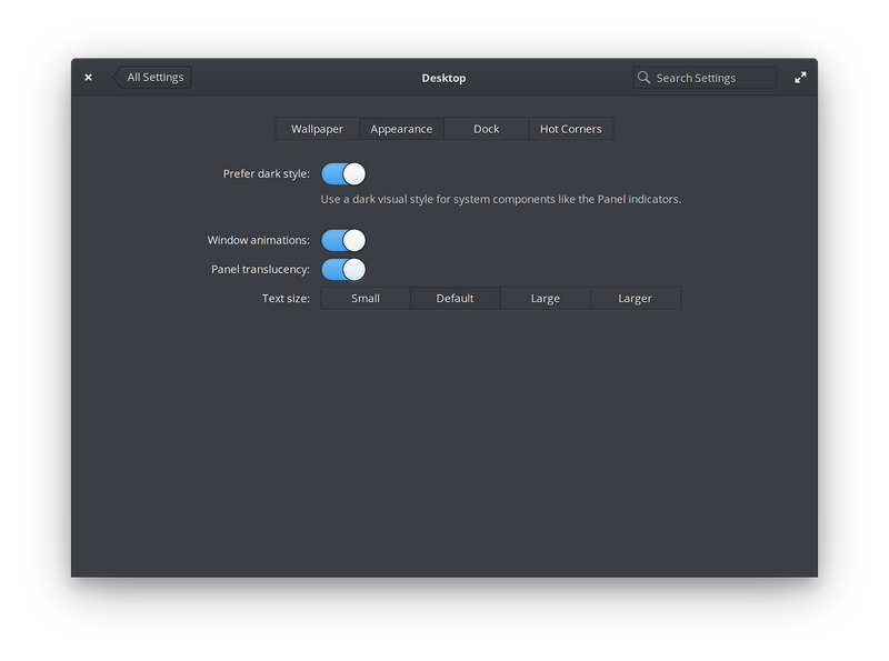 Prototype “Prefer dark style” toggle in System Settings → Desktop → _Appearance_