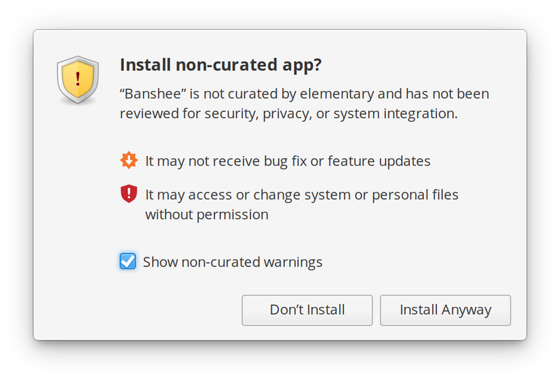 Non-curated warning